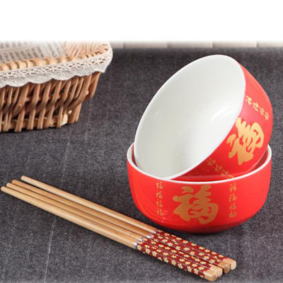 金玉滿堂紅釉兩碗兩筷