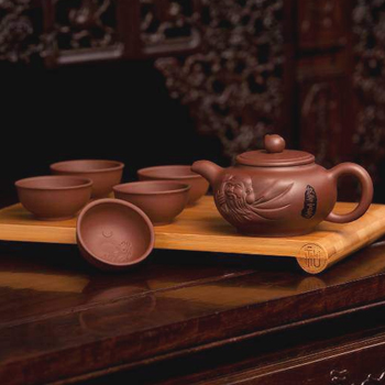 飲茶宜壽紫砂套壺