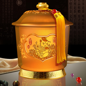 吉慶有余琉璃茶葉罐