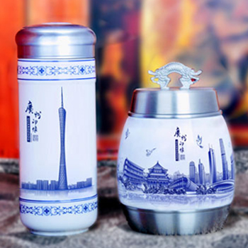 青花瓷保溫杯+青花瓷茶葉罐